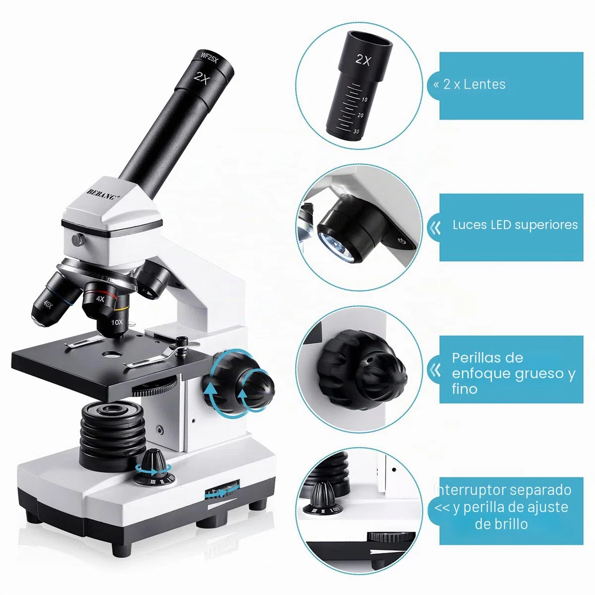BEBANG 100X-2000X Microscopio para Niños Adultos, Profesional Biológico Microscopio para Estudiantes Escuela Laboratorio