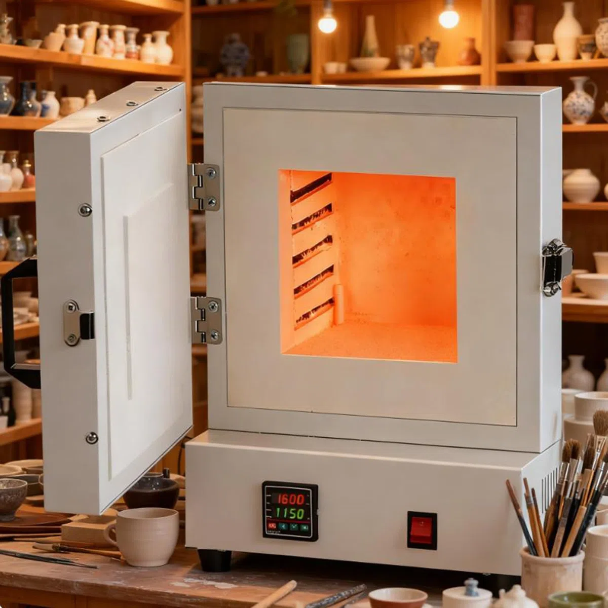 Horno de mufla eléctrico de Laboratorio Cerrado para Fibras cerámicas, 1150 °C, Horno de mufla de cerámica de Alta Temperatura con Control programable Integrado, 160 × 160 × 138 mm