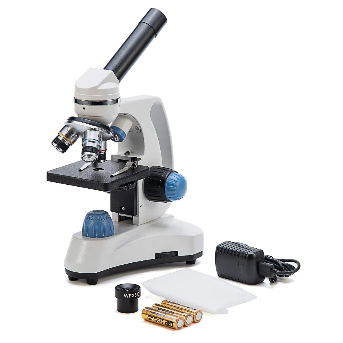 SWIFT SW150 Microscopio monocular para estudiante compuesto con aumento 40X-1000X, óptica de vidrio, ocular de campo ancho extra 25X, enfoque grueso y fino, iluminación dual y capacidad inalámbrica