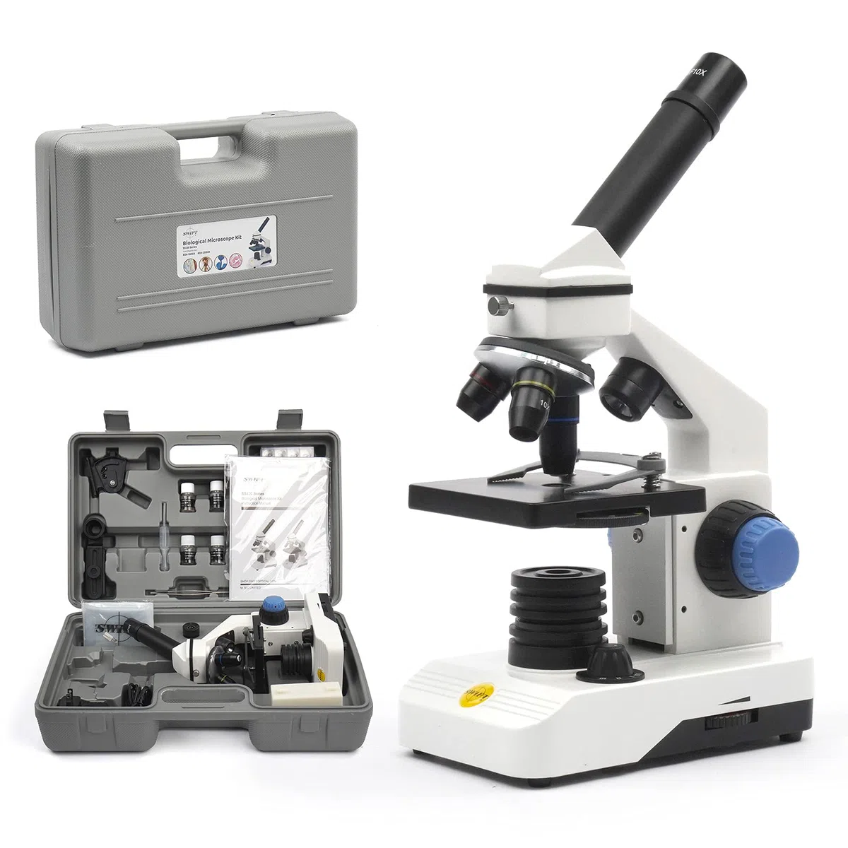 SWIFT Microscopio SS121 100X-2000X para niños estudiantes adultos, con adaptador de teléfono, microscopios potentes para laboratorio escolar, educación de investigación científica biológica