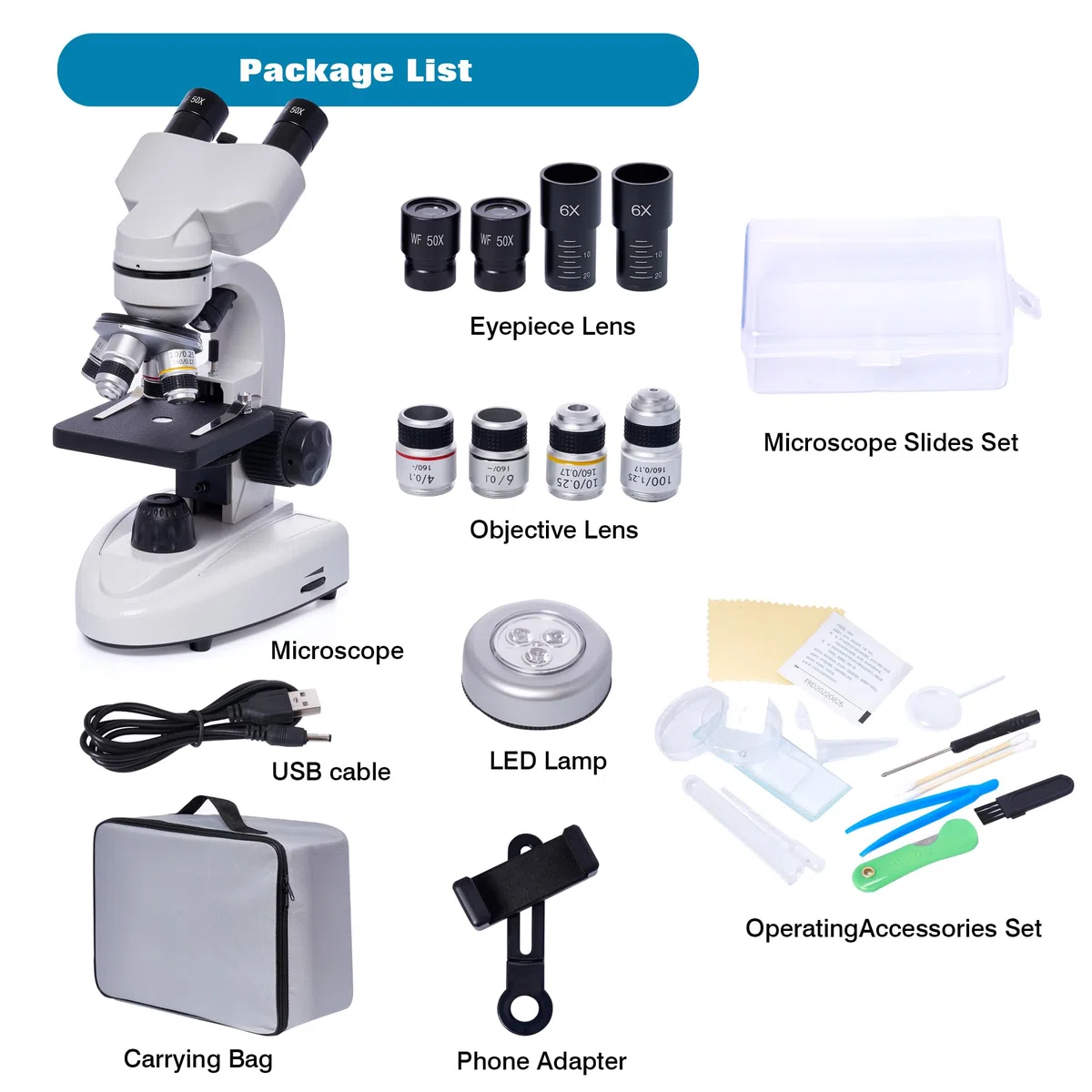 SELFIE CAT Microscopio compuesto binocular, aumento de 200X-5000X, microscopio LED binoculares compuesto, microscopio compuesto profesional con campo amplio, oculares de microscopio