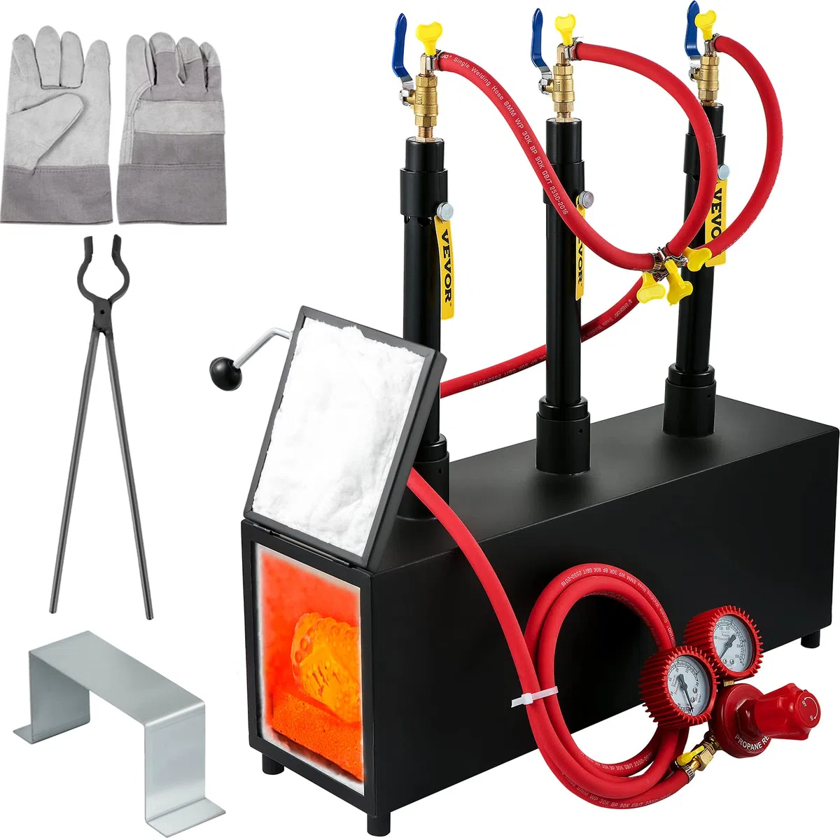 VEVOR Forja de cuchillos de propano, horno de herrero con tres quemadores, forja de metal cuadrada portátil con una sola puerta duradera, gran capacidad, para herrería, fabricación de cuchillos,