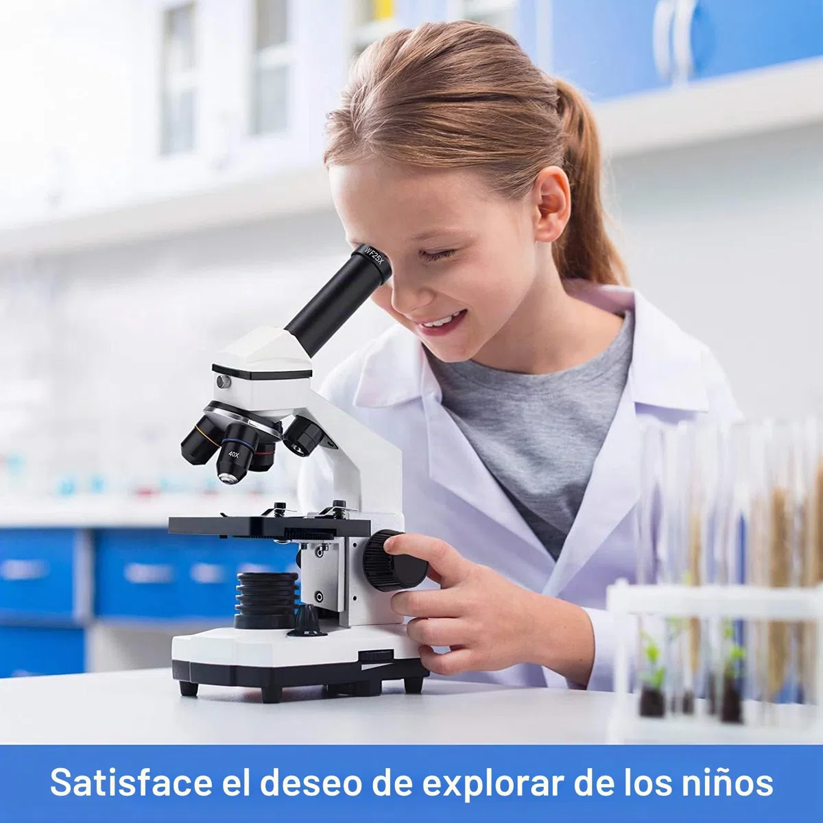 Microscopio Monocular Compuesto 40X-2000X para Niños, Adultos y Estudiantes - Microscopio de Precisión para Educación en Ciencias Biológicas con Kits - Metal y Vidrio - LED - Blanco
