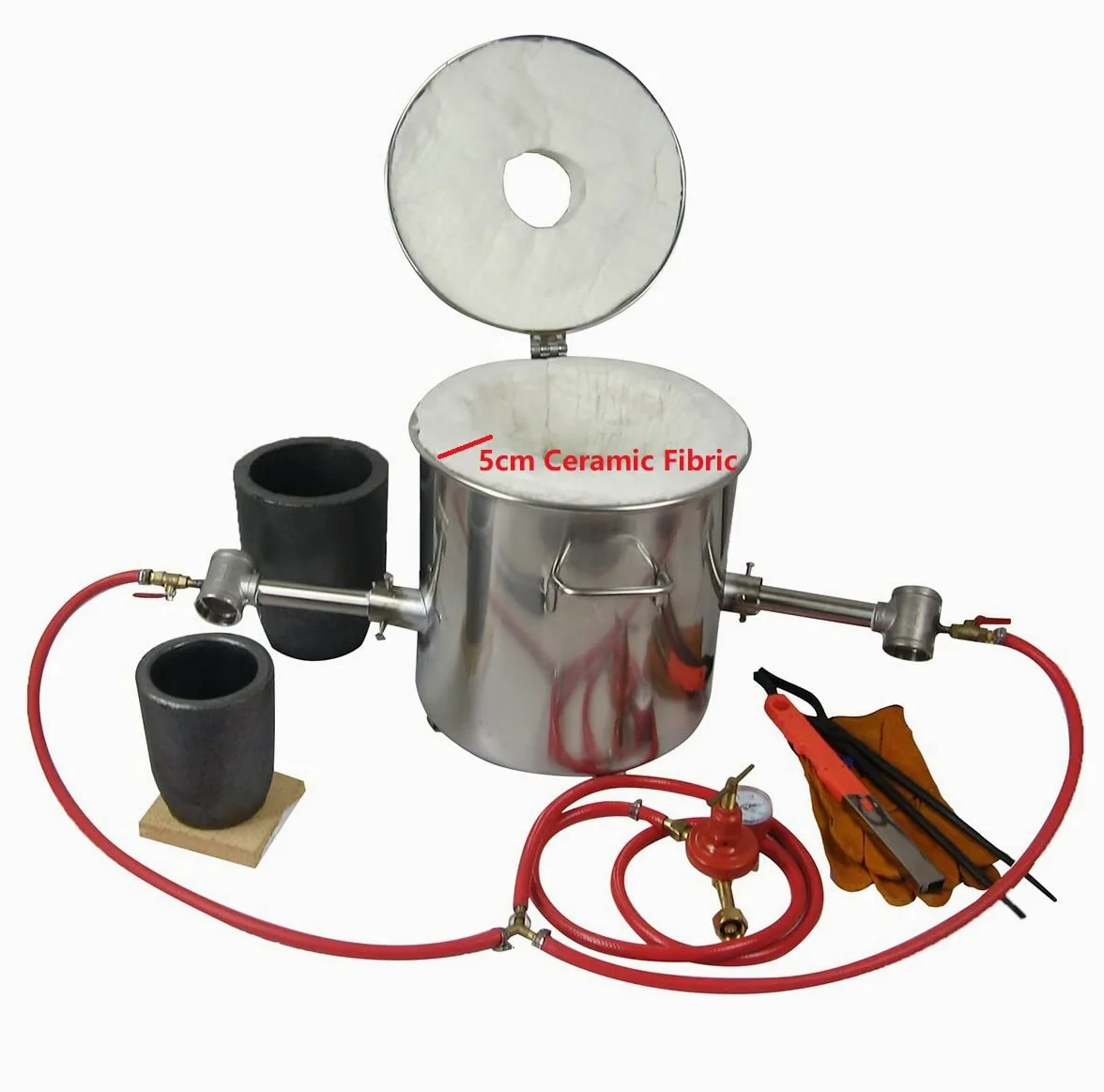 Horno de fundición de propano de acero inoxidable de 16 kg con pinzas 2 en 1 para verter y levantar, doble quemador de metal fundición, horno de crisol para oro, plata, cobre, aluminio, kit