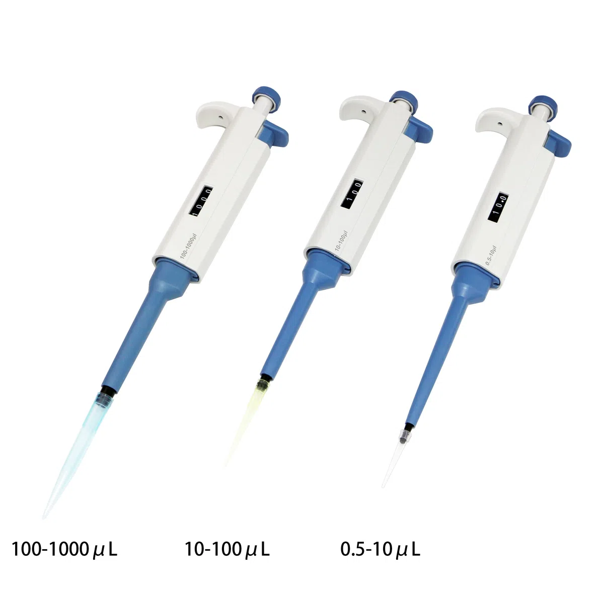 Kit de micropipetas 0.5-10ul 10-10ul 100-1000ul Pipeta ajustable de un solo canal, 3 piezas (pipetas SC-3pcs)