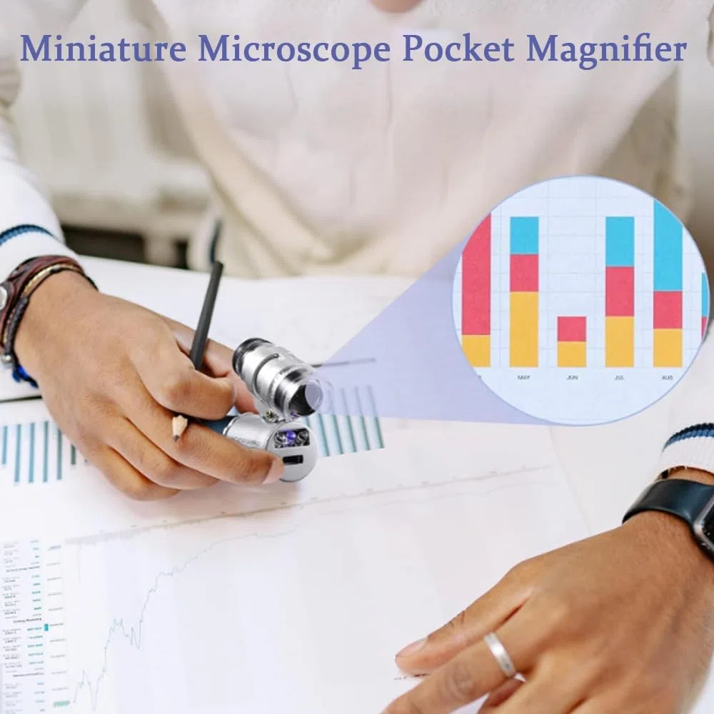 Microscopio de Bolsillo 60X, Mini Microscopio Monoculo, Lupa de Joyería Portátil, con Luz LED, Lupa de Mano para Joyería, Diamantes, Gemas, Monedas