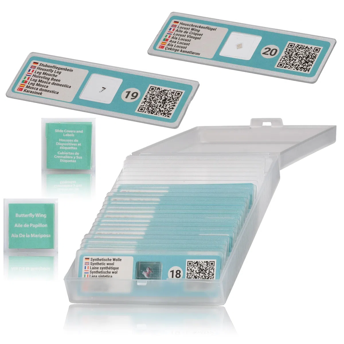Bresser Microscopio 40-640x con Amplio Juego de experimentos y muestras Inteligentes con código QR, Blanco
