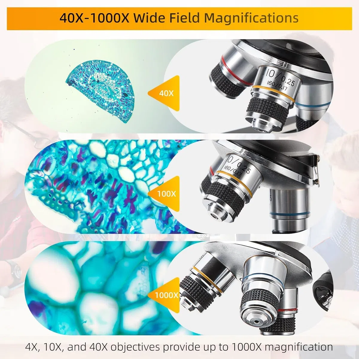 Swift Microscopio monocular Compuesto SW200DL con Aumento de 40X-1000X, luz Dual, Enfoque Fino de precisión, Ocular de Campo Ancho 25X y Capacidad inalámbrica para Estudiantes Principiantes