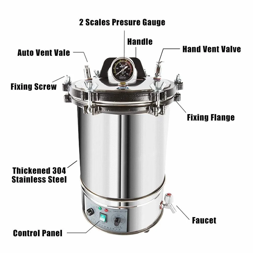 Autoclave Esteriliza Dispositivo Esterilizador de Vapor Máquina de Autoclave Eléctrica Autoclave de Laboratorio Portátil para Equipos Médicos Dentales (Ajuste de Temperatura,24L)