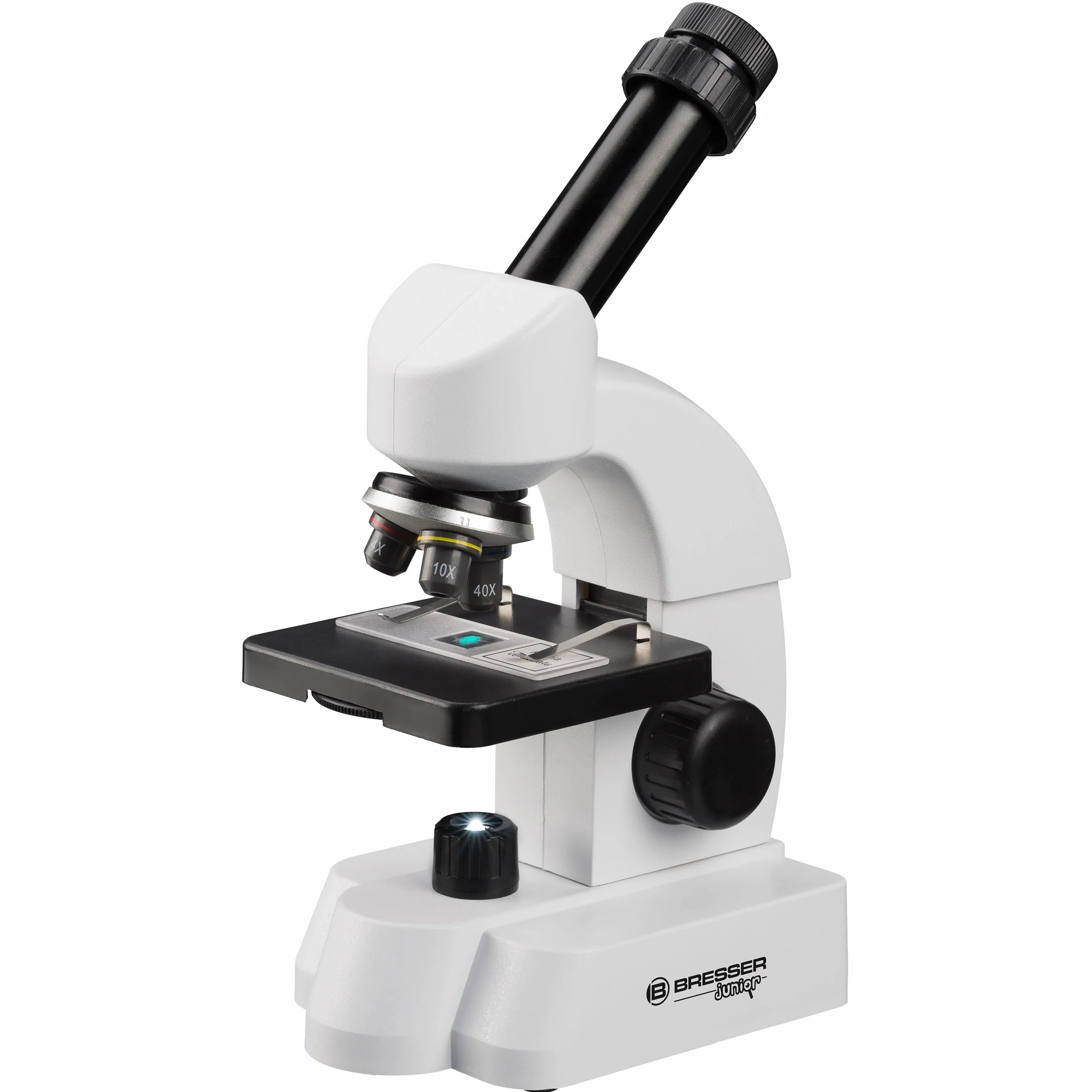 Bresser Microscopio 40-640x con Amplio Juego de experimentos y muestras Inteligentes con código QR, Blanco