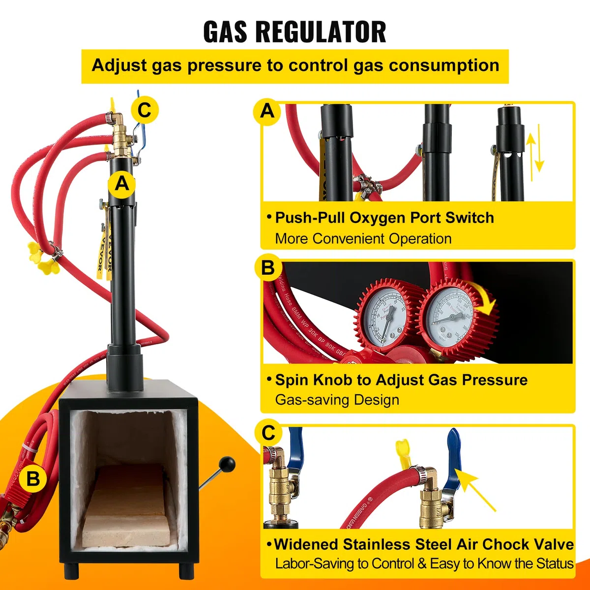 VEVOR Forja de cuchillos de propano, horno de herrero con tres quemadores, forja de metal cuadrada portátil con una sola puerta duradera, gran capacidad, para herrería, fabricación de cuchillos,