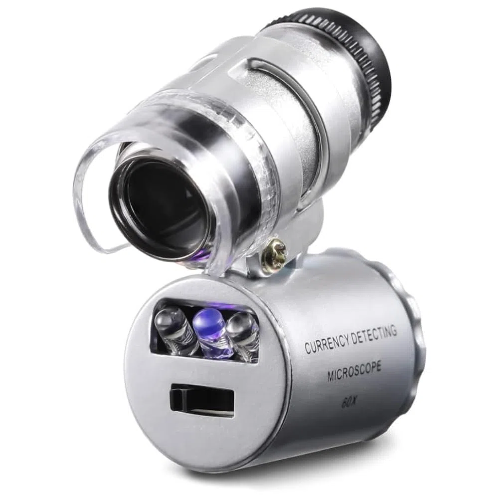 Microscopio de Bolsillo 60X, Mini Microscopio Monoculo, Lupa de Joyería Portátil, con Luz LED, Lupa de Mano para Joyería, Diamantes, Gemas, Monedas