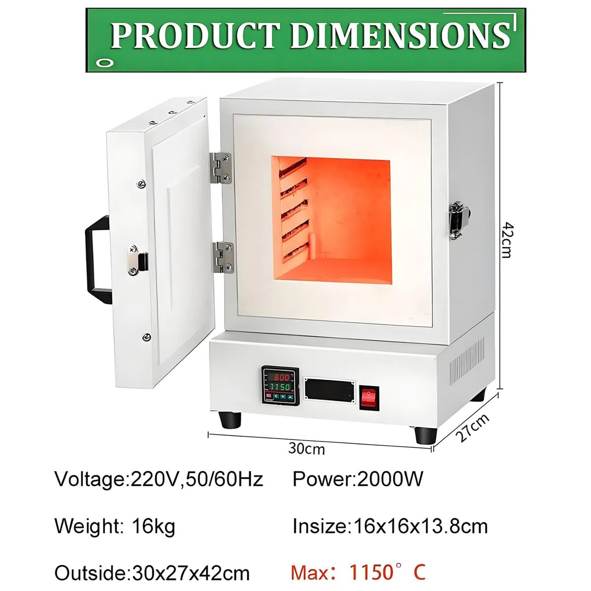 Horno de mufla de Laboratorio 1150 ℃ 2000 W, Horno Digital de Fibra cerámica para procesos de incineración, Tratamiento térmico y desparafinado de moldes de Yeso para joyería.
