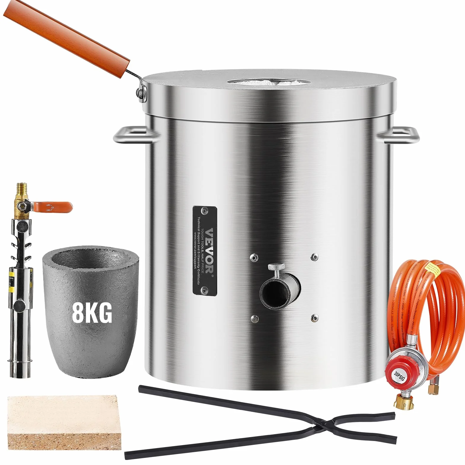 VEVOR Horno de Fusión de Propano Kit de Horno de Fusión de Metales a Gas 8 kg Horno de Fundición para Hogar con Crisoles y Pinzas, Mango de Madera para Reciclaje de Aluminio, Cobre, Plata, Oro