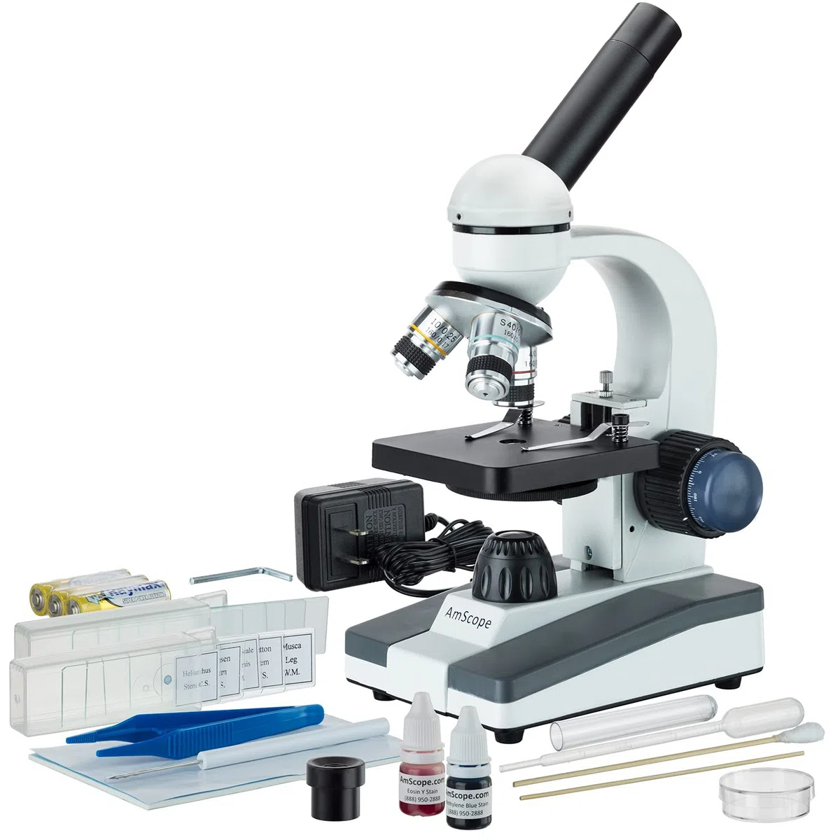 AmScope m150 C-sp14 40 x -1000 x Estudiantil microscopio portátil con Kit de preparación de diapositiva