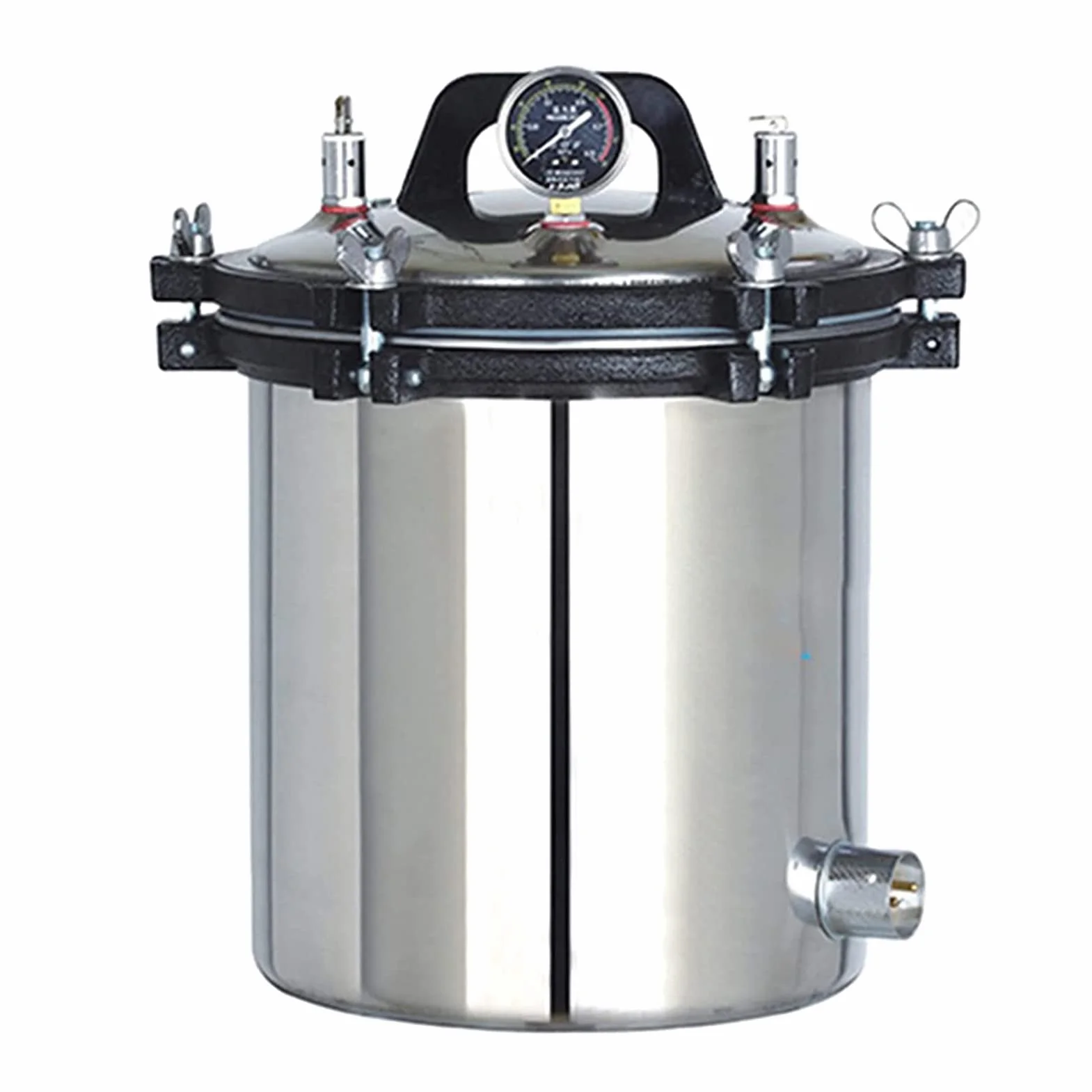 Máquina esterilizadora de autoclave de vapor a presión portátil de acero inoxidable portátil vertical para prevención de quemaduras en seco, equipo de autoclave de laboratorio de tres válvulas