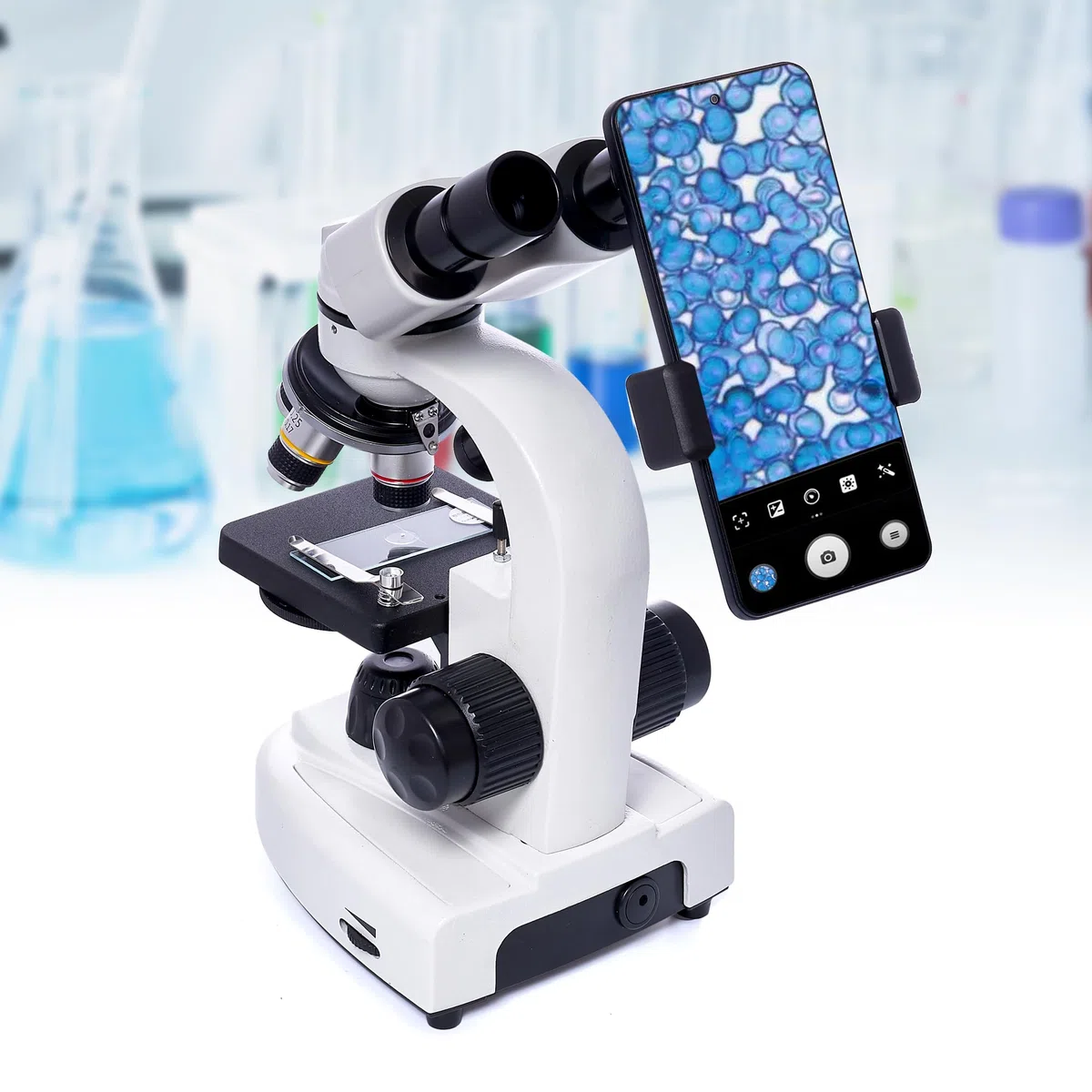SELFIE CAT Microscopio compuesto binocular, aumento de 200X-5000X, microscopio LED binoculares compuesto, microscopio compuesto profesional con campo amplio, oculares de microscopio