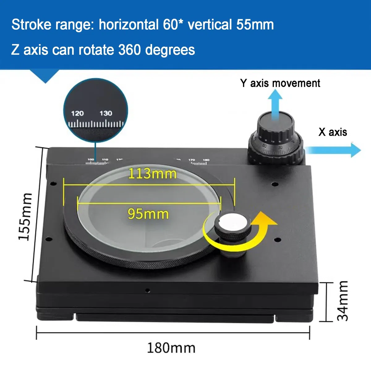 Platina Deslizante Manual XY para Microscopios, Mesa Deslizante con Desplazamiento En El Eje XY, Recorrido Horizontal De 60 Mm Y Vertical De 55 Mm, Plataforma Móvil