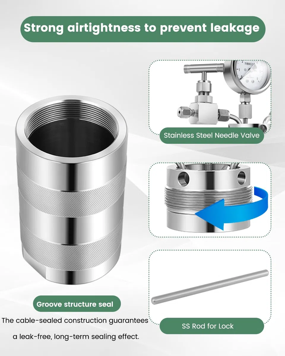 Huanyu 6MPa Autoclave de alta presión 150ml 180℃ Reactor PTFE Liner con manómetro de presión salida de entrada de gas (150ml)