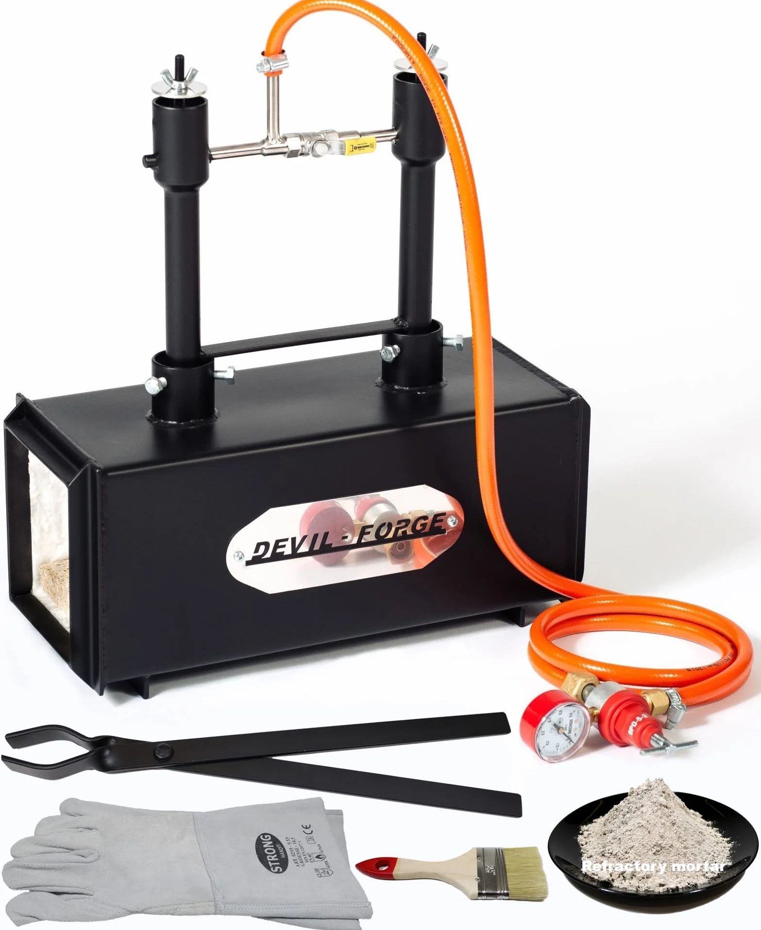 DEVIL-FORGE Fragua de gas DFPROF2 Horno de Forja, 2 Quemadores DFP (160.000 BTU) usas 1 o 2, Válvula de bola de gas, Estrangulador de aire, Fabricación de cuchillos, Herrero, Herrador, 1370°C