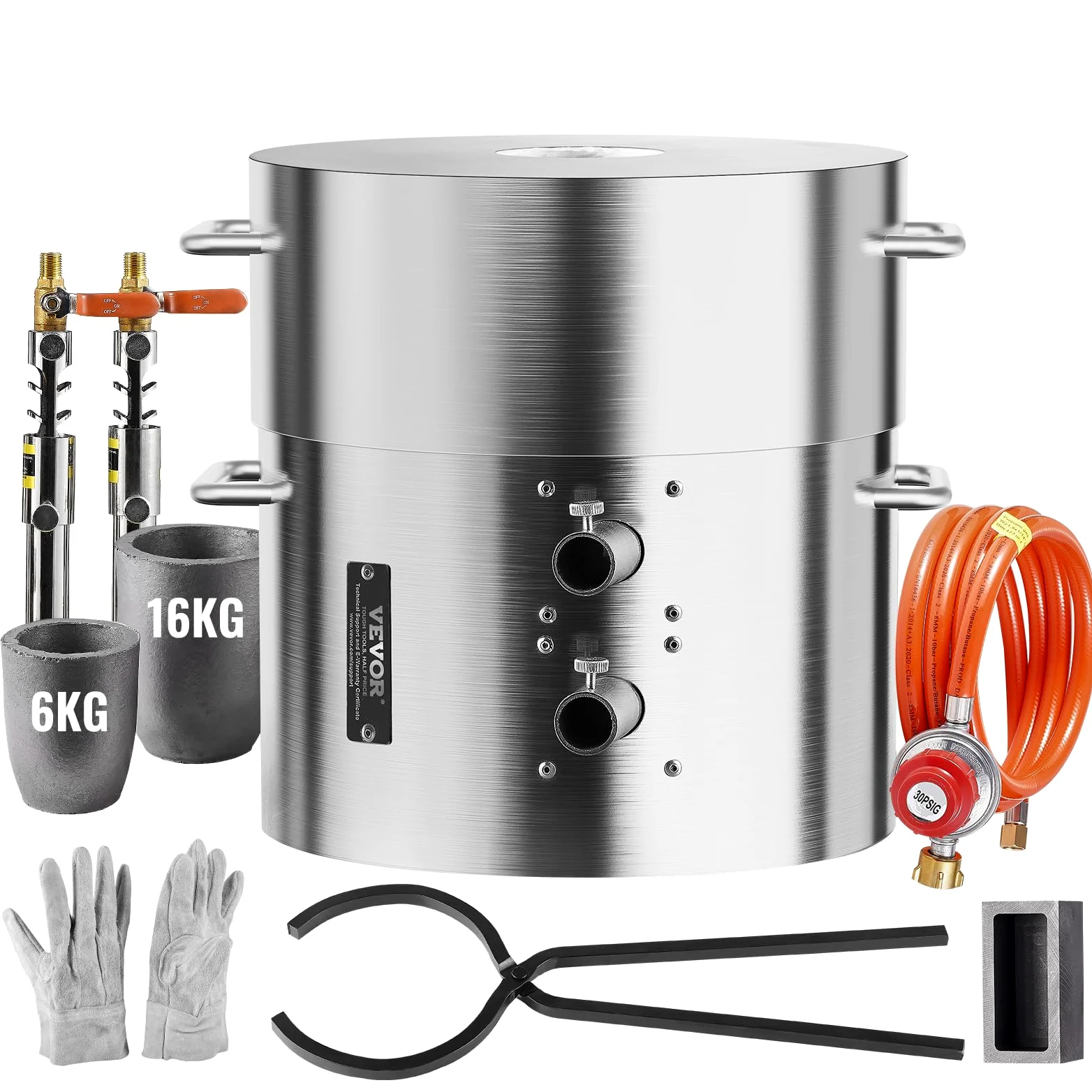 VEVOR Horno de Fusión de Propano Kit de Horno de Fusión de Metales 16 kg Horno de Fundición de Doble Quemador para Hogar con Crisoles y Pinzas, para Reciclaje de Aluminio, Cobre, Plata, Oro