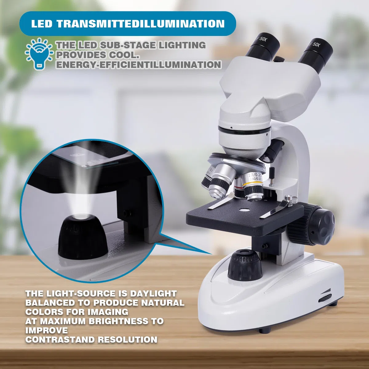 SELFIE CAT Microscopio compuesto binocular, aumento de 200X-5000X, microscopio LED binoculares compuesto, microscopio compuesto profesional con campo amplio, oculares de microscopio