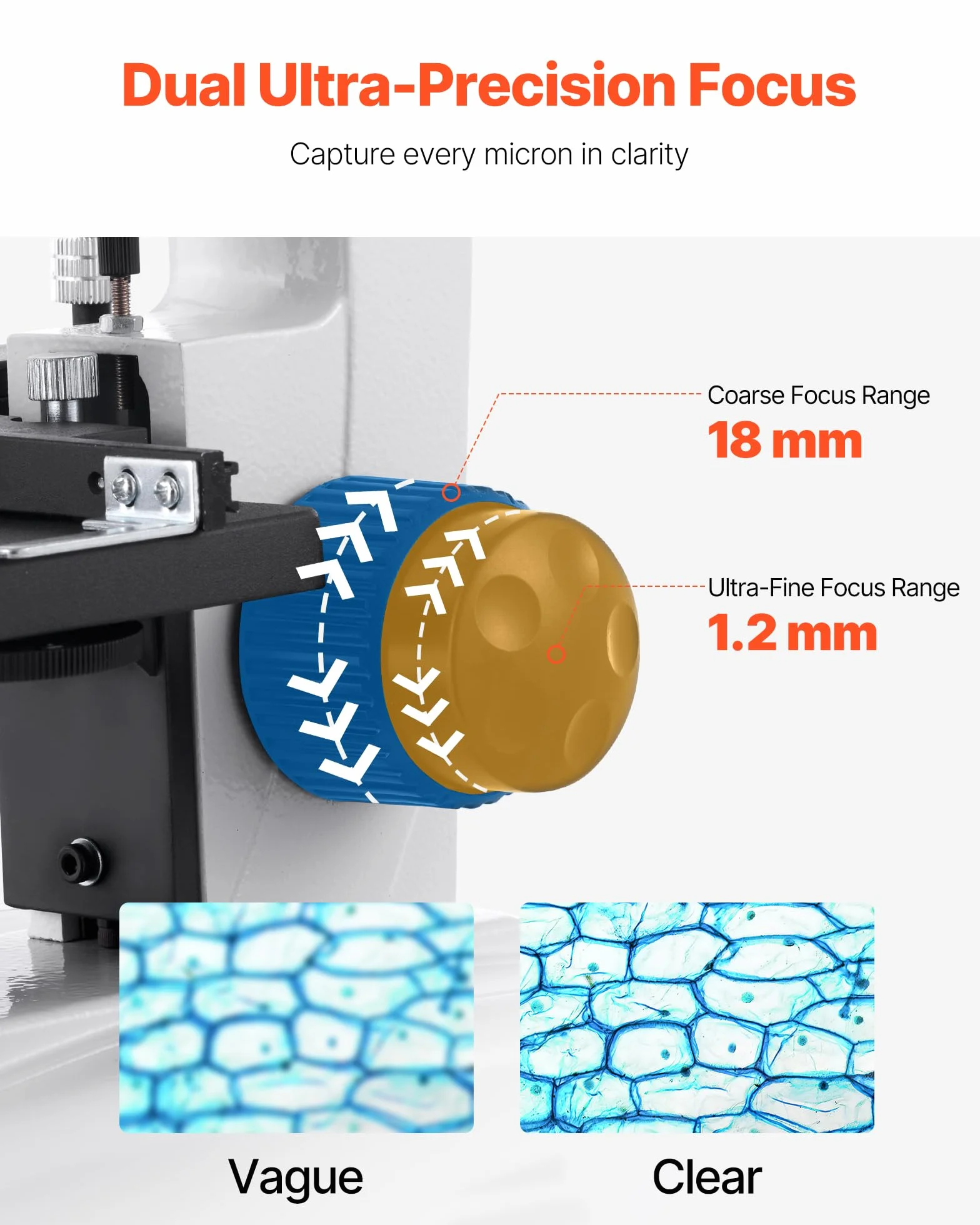 VEVOR Microscopio Compuesto con Aumento de 40-2000X Kit de Microscopio Binocular Cuerpo de Aleación de Aluminio, Luz LED, Soporte para Teléfono, para Estudiantes, Laboratorios, Escuelas, Hogar